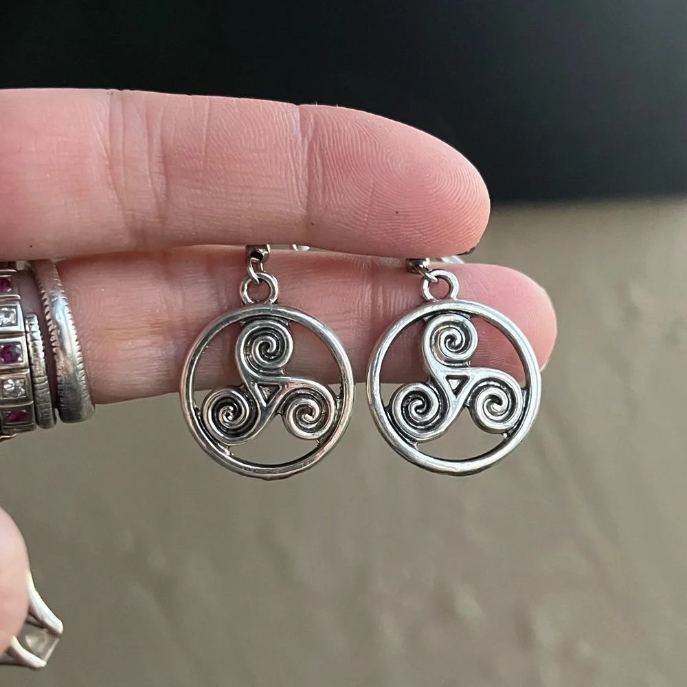 Set ! Green serpentine gems necklace celtic knot triquel + earrings boho celt - Picture 8 of 14